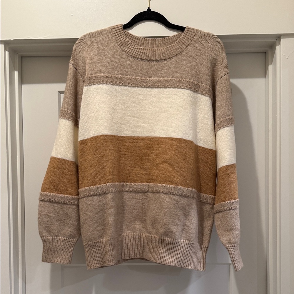 Striped Tan and Cream Sweater
